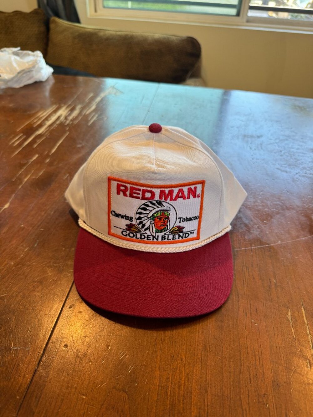 Red Man Golden Blend Rope Snapback, White and Maroon
